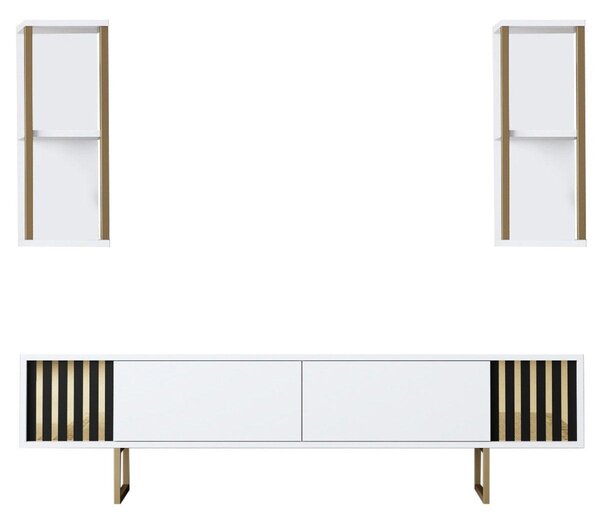 COMODA TV Lux Gold Line Tv Stand Stylish, Alb - Nuc - Gri, 180 x 48 x 30 cm