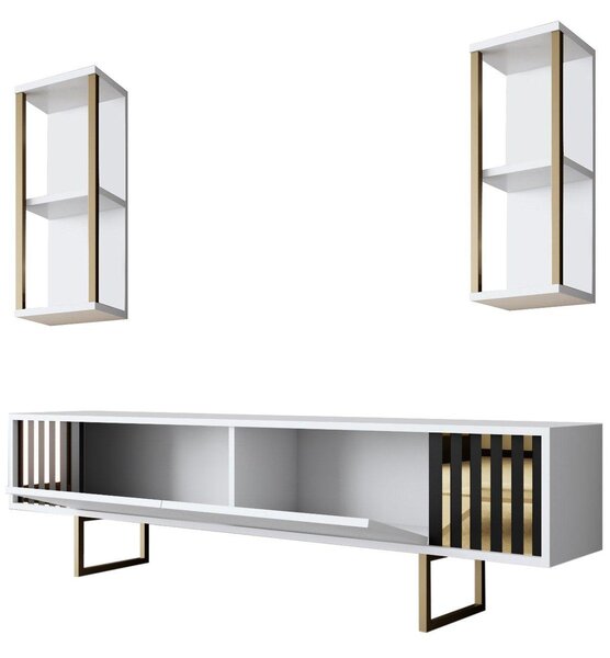 COMODA TV Lux Gold Line Tv Stand Stylish, Alb - Nuc - Gri, 180 x 48 x 30 cm