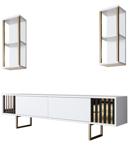 COMODA TV Lux Gold Line Tv Stand Stylish, Alb - Nuc - Gri, 180 x 48 x 30 cm