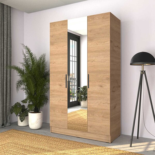 Dulap Haine Adore Trendline cu 3 usi si oglinda, Alb - Stejar, 120x207x53 cm