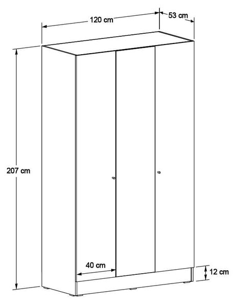 Dulap Haine Adore Trendline cu 3 usi si oglinda, Alb - Stejar, 120x207x53 cm