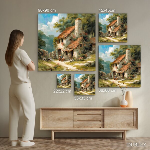 DUBLEZ | Tablou din lemn Casă de la țară - Liniște rurală | Imprimare UV premium