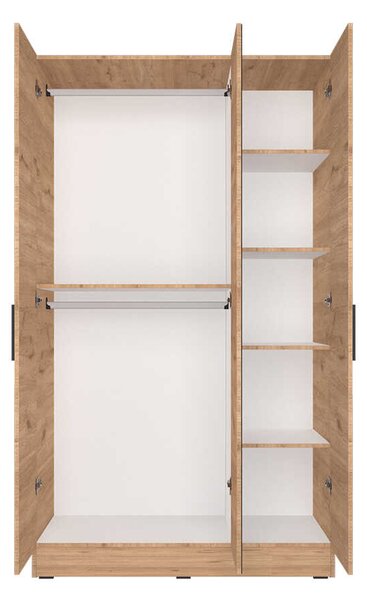 Dulap Haine Adore Trendline cu 3 usi si oglinda, Alb - Stejar, 120x207x53 cm