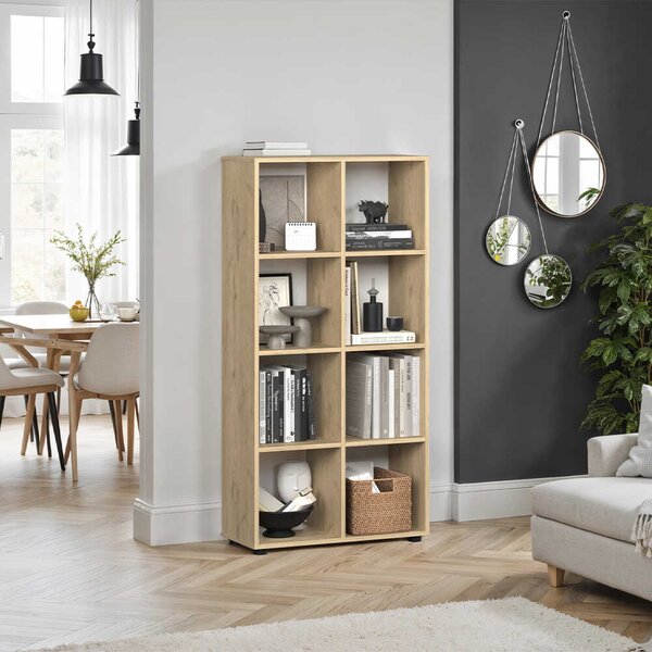 Biblioteca Adore Cubic, Alb - Stejar, 70x141x30 cm