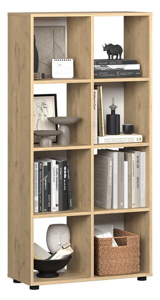 Biblioteca Adore Cubic, Alb - Stejar, 70x141x30 cm