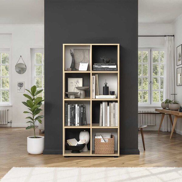 Biblioteca Adore Cubic, Alb - Stejar, 70x141x30 cm