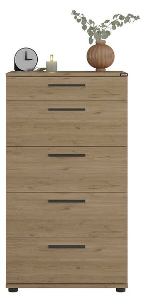 Comoda Adore Trendline cu 5 sertare, Alb - Maro - Stejar - Mov, 60x108x44 cm