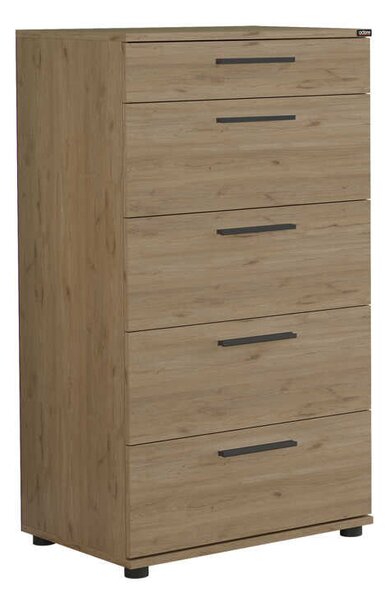 Comoda Adore Trendline cu 5 sertare, Alb - Maro - Stejar - Mov, 60x108x44 cm