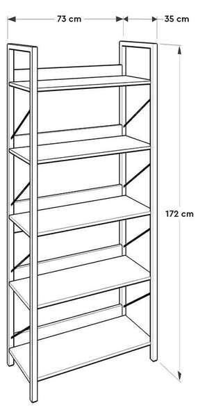 Biblioteca Adore Profile cu 5 rafturi, Alb - Maro - Stejar, 73x172x35 cm
