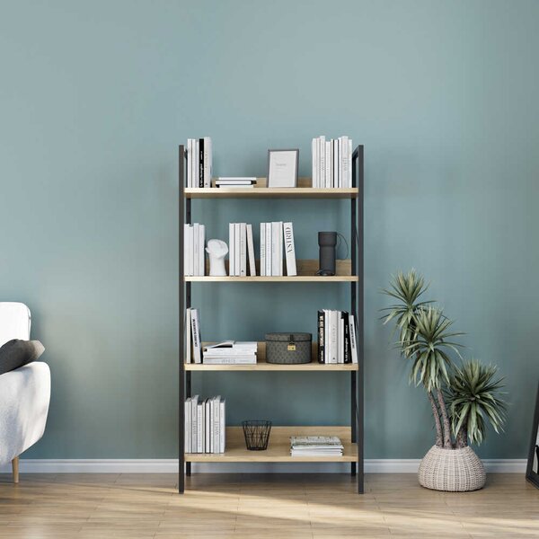 Biblioteca Adore Profile cu 4 rafturi, Alb - Maro - Stejar, 73x136x35 cm
