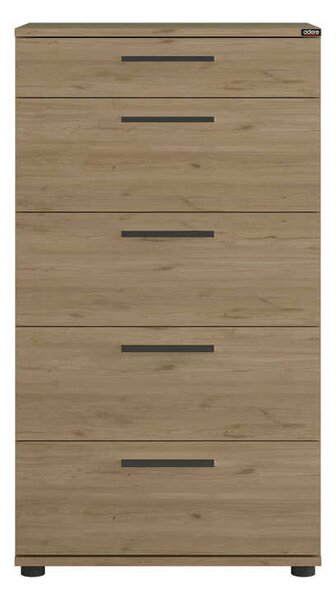 Comoda Adore Trendline cu 5 sertare, Alb - Maro - Stejar - Mov, 60x108x44 cm
