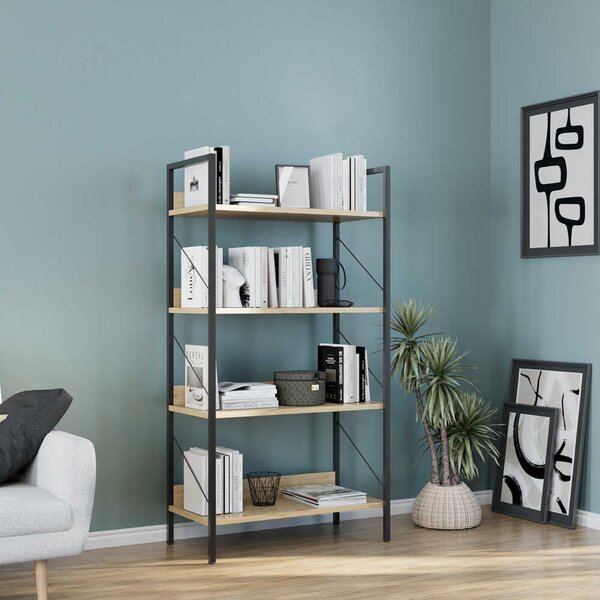 Biblioteca Adore Profile cu 4 rafturi, Alb - Maro - Stejar, 73x136x35 cm
