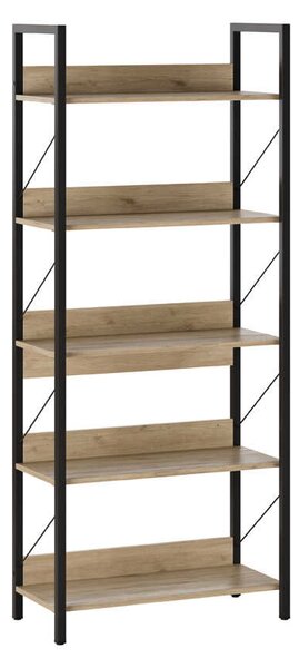 Biblioteca Adore Profile cu 5 rafturi, Alb - Maro - Stejar, 73x172x35 cm