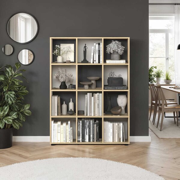 Biblioteca Adore Cubic, Alb - Stejar, 104x141x30 cm