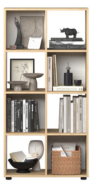 Biblioteca Adore Cubic, Alb - Stejar, 70x141x30 cm