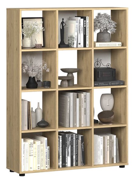 Biblioteca Adore Cubic, Alb - Stejar, 104x141x30 cm