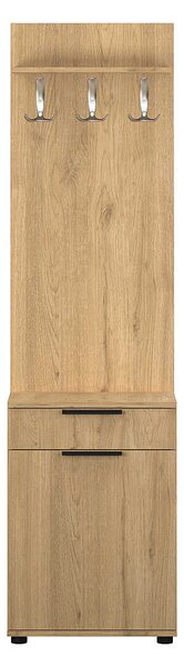 Cuier cu Pantofar Adore Porto Aero cu usa si sertar, Alb - Stejar, 52x187x36 cm