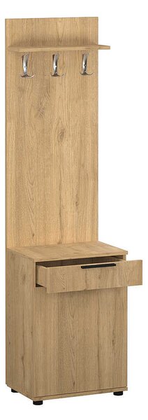 Cuier cu Pantofar Adore Porto Aero cu usa si sertar, Alb - Stejar, 52x187x36 cm