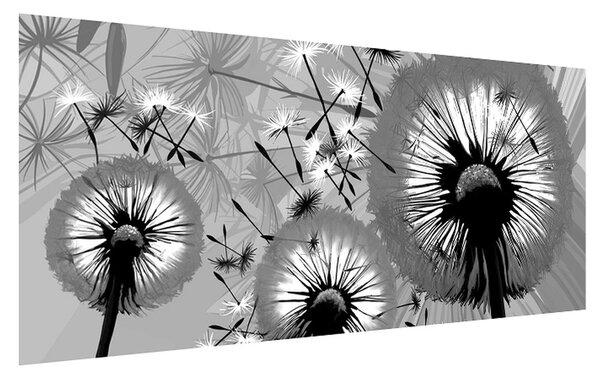 Tablou albnegru modern cu păpădii (120x50 cm)