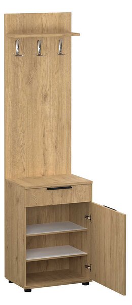 Cuier cu Pantofar Adore Porto Aero cu usa si sertar, Alb - Stejar, 52x187x36 cm