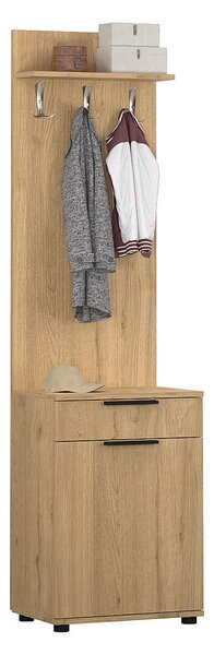 Cuier cu Pantofar Adore Porto Aero cu usa si sertar, Alb - Stejar, 52x187x36 cm