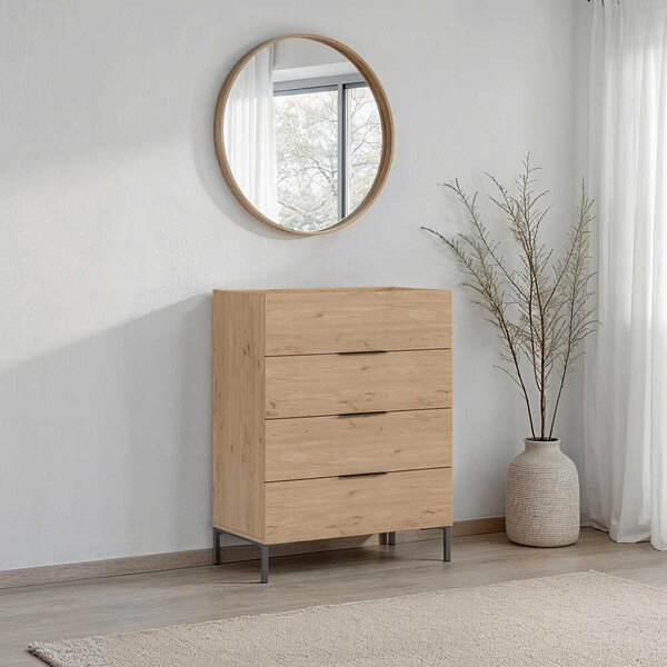 Comoda Adore Oryana, 4 sertare, Alb - Nuc - Stejar, 80x104x44 cm