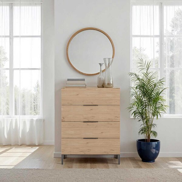 Comoda Adore Oryana, 4 sertare, Alb - Nuc - Stejar, 80x104x44 cm