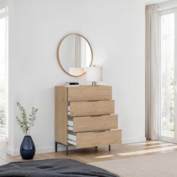 Comoda Adore Oryana, 4 sertare, Alb - Nuc - Stejar, 80x104x44 cm