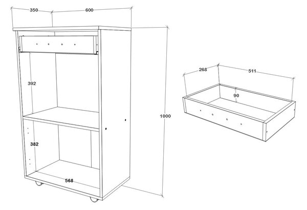 Dulap haaus Arno, 1 Sertar, 2 Usi, Alb, 60 x 35 x 100 cm