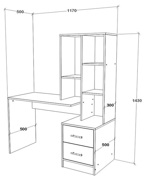 Birou haaus Kobe, 2 Sertare, 3 Rafturi, Alb, 117 x 50 x 143 cm
