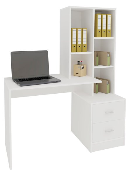 Birou haaus Kobe, 2 Sertare, 3 Rafturi, Alb, 117 x 50 x 143 cm
