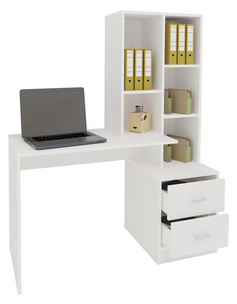 Birou haaus Kobe, 2 Sertare, 3 Rafturi, Alb, 117 x 50 x 143 cm