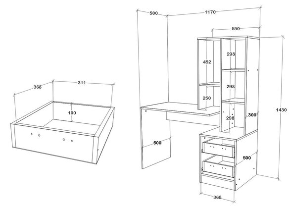 Birou haaus Kobe, 2 Sertare, 3 Rafturi, Alb, 117 x 50 x 143 cm