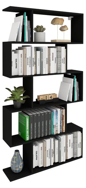 Biblioteca haaus Kimo, 5 Casete, Negru, 90 x 20 x 160 cm