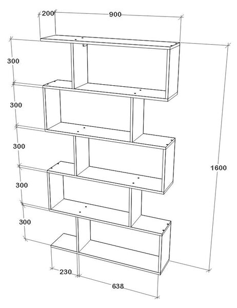 Biblioteca haaus Kimo, 5 Casete, Alb, 90 x 20 x 160 cm