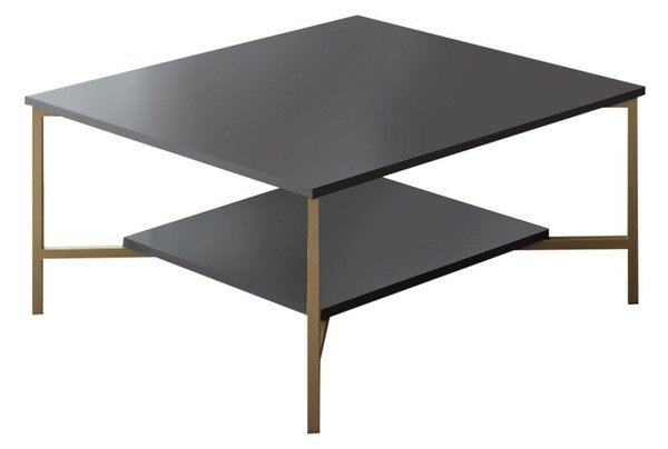Masuta Cafea, PAL Melaminat / Metal, Gold Line, Negru / Auriu, 80x80x40 cm