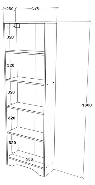 Biblioteca haaus Vivy, 4 Polite, Alb, 57 x 23 x 180 cm