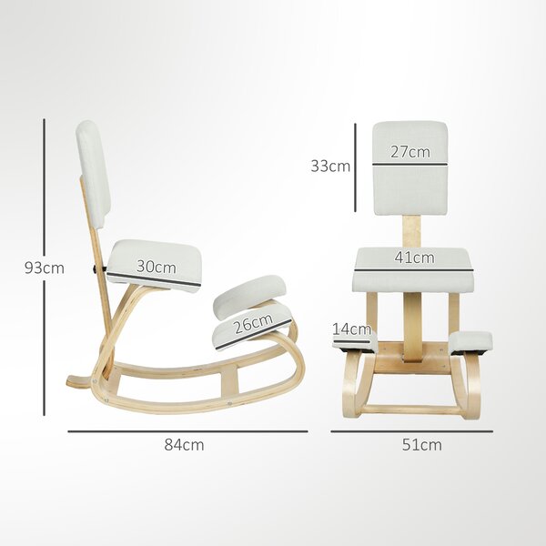 HOMCOM Sedia Inginocchiatoio in Tessuto Effetto Lino e Legno di Betulla Crema | Aosom Romania