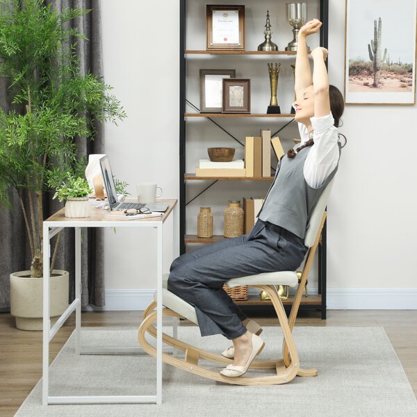 HOMCOM Sedia Inginocchiatoio in Tessuto Effetto Lino e Legno di Betulla Crema | Aosom Romania