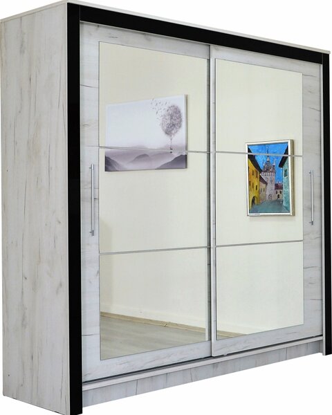 Dormitor Ebon kraft, pat 160x200, dulap usi culisante, comoda, 2 noptiere, suport saltea si saltea160x200 incluse