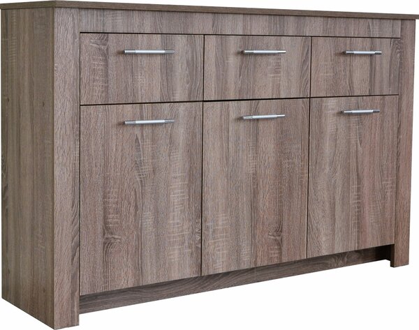 Dormitor Ebon trufle, pat 160x200, dulap usi culisante, comoda, 2 noptiere, suport saltea si saltea160x200 incluse