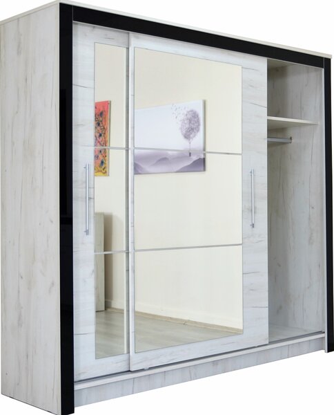 Dormitor Ebon kraft, pat 160x200, dulap usi culisante, comoda, 2 noptiere, suport saltea si saltea160x200 incluse