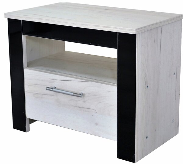 Dormitor Ebon kraft, pat 160x200, dulap usi culisante, comoda, 2 noptiere, suport saltea si saltea160x200 incluse