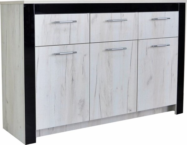 Dormitor Ebon kraft, pat 160x200, dulap usi culisante, comoda, 2 noptiere, suport saltea si saltea160x200 incluse