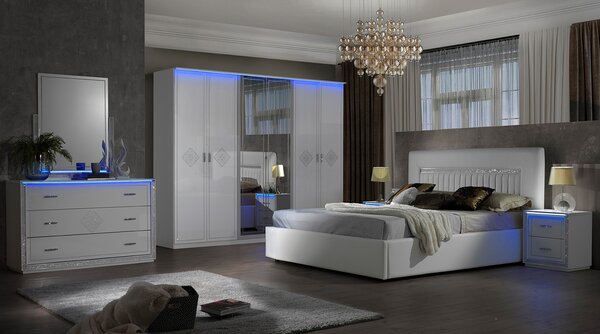 Dormitor New Gemma, Pat 160X200 CM, DULAP CU 6 USI, COMODA, 2 NOPTIERE, SOMIERA CADOU
