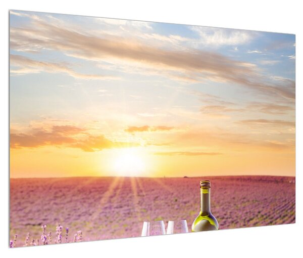 Tablou cu câmp de lavandă și vin (90x60 cm)