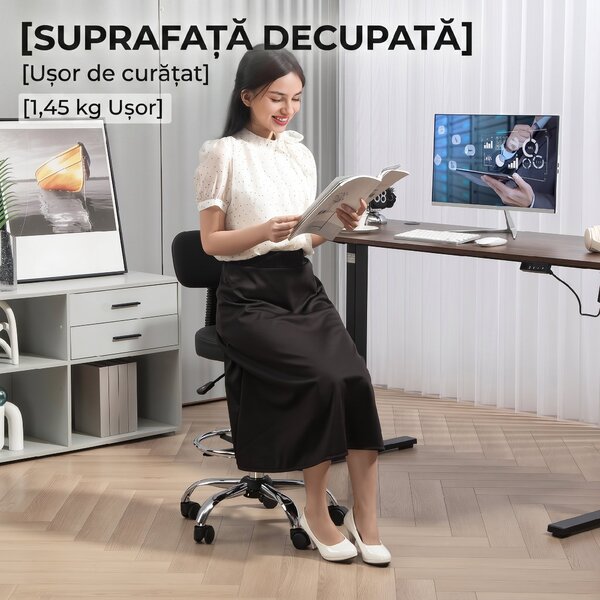 HOMCOM Scaun Rotativ la 360° și Reglabil pe Înălțime cu Suport pentru Picioare, 52x52x78-92 cm, Negru | Aosom Romania