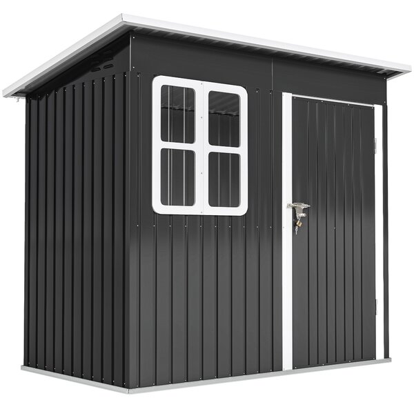 Outsunny magazie grădină căsuță de grădină pentru unelte cu ușă largă și fereastră, 221x133x190 cm gri închis | Aosom Romania
