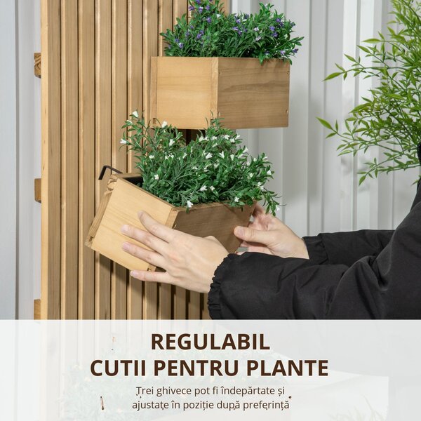 Jardiniera pentru exterior din lemn cu 3 ghivece detasabile, jardiniera verticala cu orificii de scurgere, 60x16x80cm | AOSOM RO