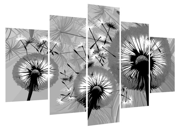 Tablou albnegru modern cu păpădii (150x105 cm)